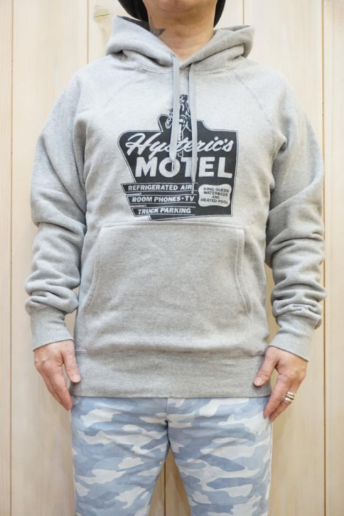 HYSTERIC GLAMOUR 02223CF04 HYSTERIC’S MOTEL パーカー TOP GRAY 正規通販 メンズ