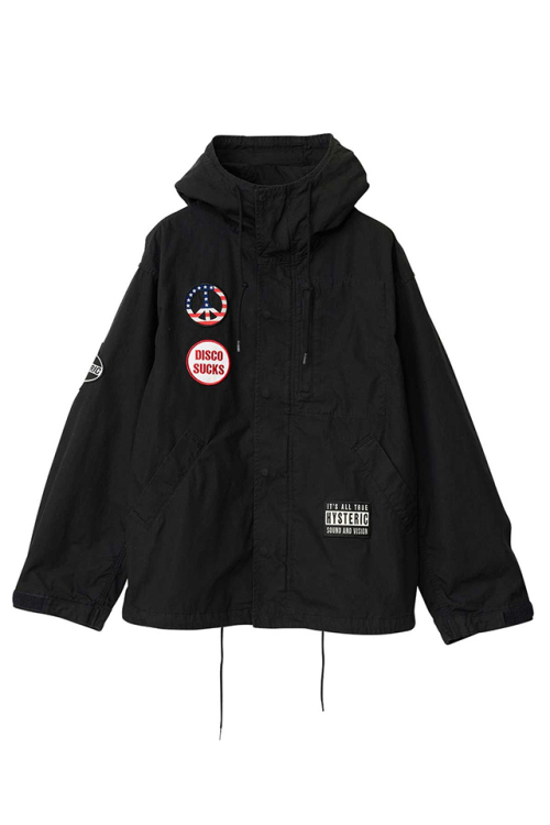 HYSTERIC GLAMOUR ヒステリックグラマー 02263AB12 DISCO SUCKSワッペン フーデットジャケット BLACK 正規通販 メンズ