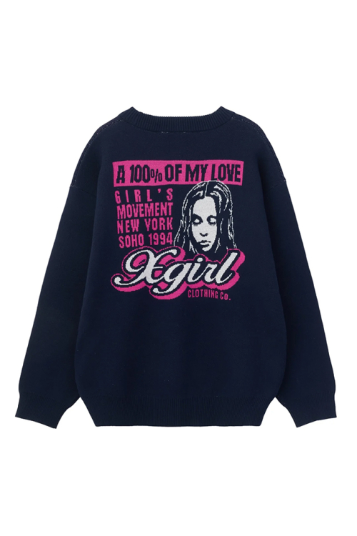 X-girl エックスガール 105263015008 FACE BACK JACQUARD KNIT TOP ジャガードニット NAVY 正規通販 レディース