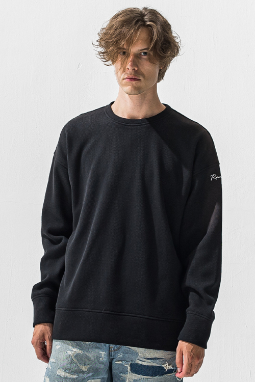 RESOUND CLOTHING リサウンドクロージング RC42-C-002 velours fleece thermal loose trainer ベロアフリースサーマルルーズトレーナー BLACK 正規通販 メンズ 2026年11月20日入荷予定