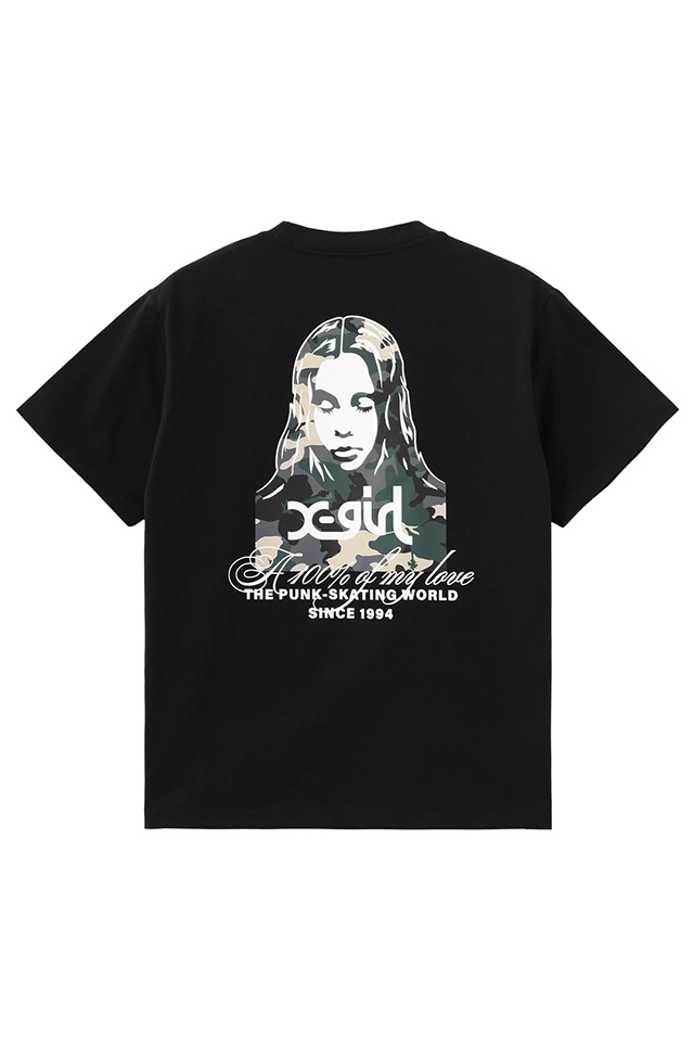 X-girl エックスガール 105262011030 HIBISCUS CAMOUFLAGE FACE S/S TEE Tシャツ BLACK 正規通販 レディース