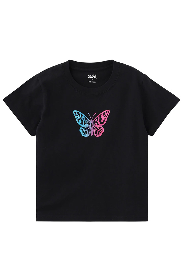 X-girl エックスガール 105262011005 GRADIENT GLITTER BUTTERFLY S/S BABY TEE ベビーTシャツ BLACK 正規通販 レディース