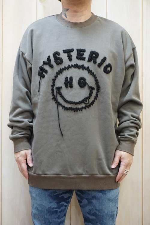 HYSTERIC GLAMOUR 01223CS04 SMILE刺繍 オーバーサイズスウェット KHAKI 正規通販 レディース