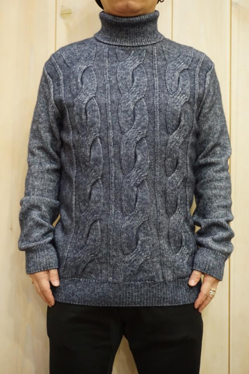 junhashimoto ジュンハシモト 1092220007 CABLE TURTLE NECK KNIT ケーブルタートルネックニット NAVY 正規通販 メンズ