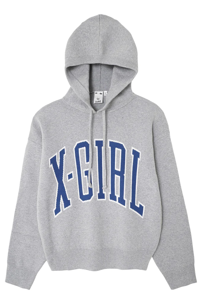 X-girl エックスガール 105234015005 COLLEGE LOGO KNIT HOODIE X-girl カレッジロゴニットパーカー ASH 正規通販 レディース