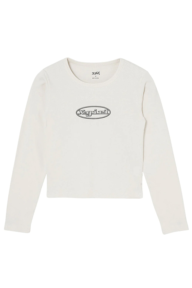 X-girl エックスガール 105241011019 EMBLEM OVAL LOGO L/S BABY TEE X-girl ロングスリーブベビーTシャツ WHITE 正規通販 レディース