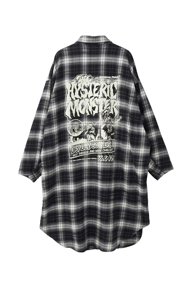 HYSTERIC GLAMOUR ヒステリックグラマー 01253AO04 FM MONDO RADIO チェックシャツワンピース BLACK 正規通販 レディース
