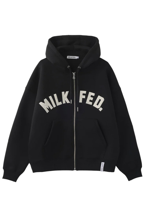 MILKFED. ミルクフェド 103233012014 ARCH LOGO ZIP UP HOODIE MILKFED ジップパーカー BLACK 正規通販 レディース