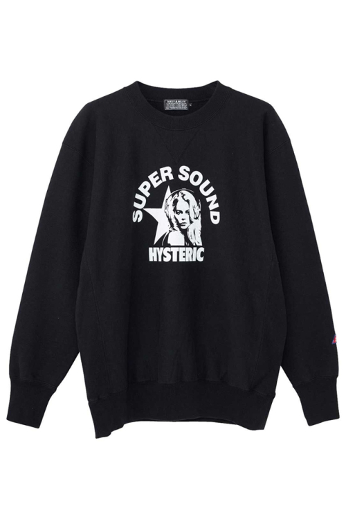 HYSTERIC GLAMOUR ヒステリックグラマー 02233CS06 SUPER SOUND ヘビーウエイトスウェット BLACK 正規通販 メンズ