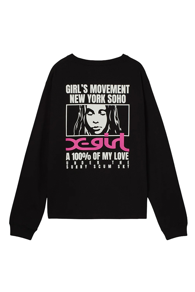 X-girl エックスガール 105263011006 FACE BOX AND MESSAGE L/S TEE Tシャツ BLACK 正規通販 レディース