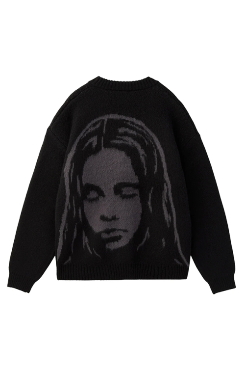 X-girl エックスガール 105253015006 FACE JACQUARD KNIT CARDIGAN フェイスジャガードニットカーディガン BLACK 正規通販 レディース