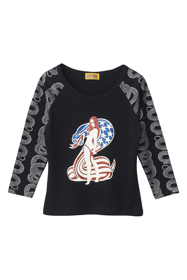 HYSTERIC GLAMOUR ヒステリックグラマー 01263CL02 COBRA 七分袖チビTシャツ BLACK 正規通販 レディース