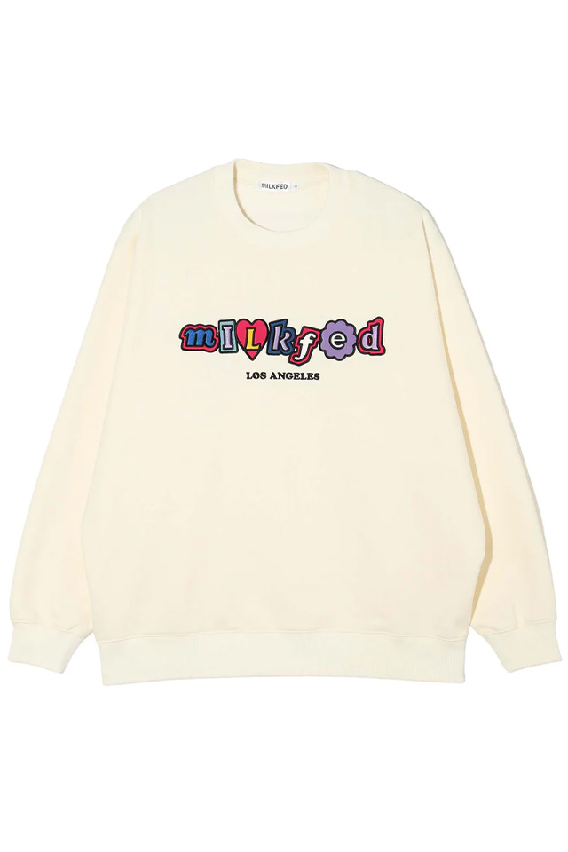 MILKFED. ミルクフェド 103234012005 PATCH SWEATSHIRT MILKFED. クルーネックスウェット OFF WHITE 正規通販 レディース