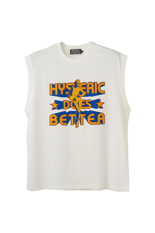 HYSTERIC GLAMOUR ヒステリックグラマー 02261CR02 HYSTERIC DOES BETTER ノースリーブTシャツ WHITE 正規通販 メンズ