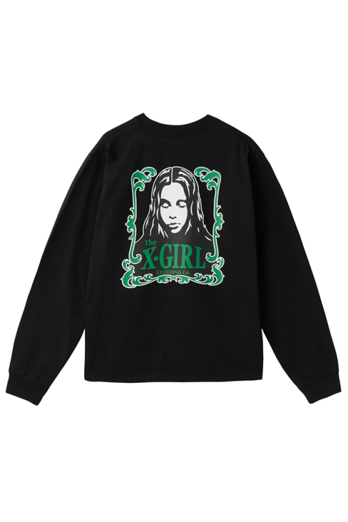 X-girl エックスガール 105253011015 ORNAMENT FACE L/S TEE Tシャツ BLACK 正規通販 レディース