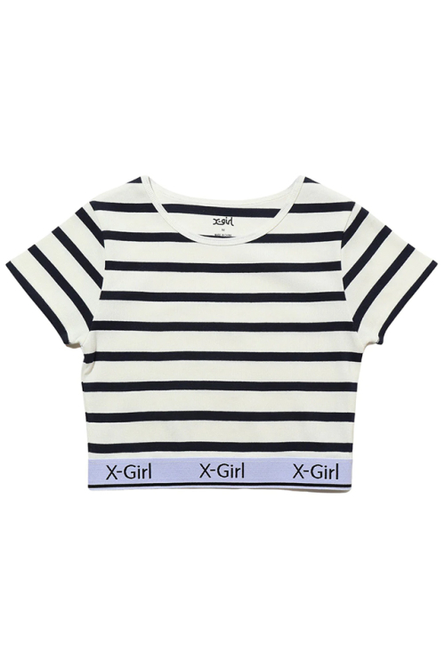 X-girl エックスガール 105242013025 LOGO AND STRIPE CROPPED S/S TOP クロップド丈Tシャツ MULTI 正規通販 レディース