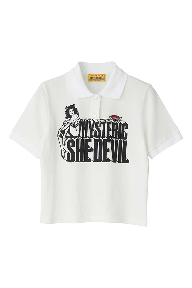 HYSTERIC GLAMOUR ヒステリックグラマー 01251CH01 SHE DEVIL ポロシャツ WHITE 正規通販 レディース