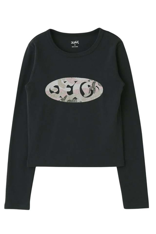 X-girl エックスガール 105261011020 OVAL LOGO PATCH L/S COMPACT TOP コンパクトTシャツ CHACOAL 正規通販 レディース