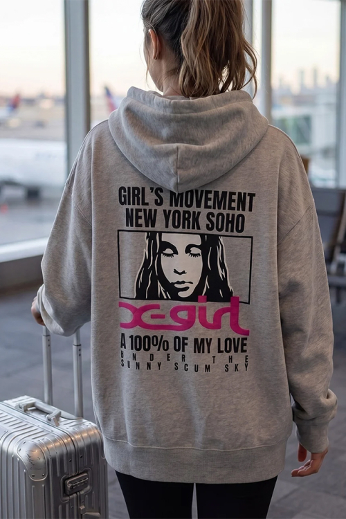 X-girl エックスガール 105263012013 FACE BOX AND MESSAGE ZIP UP SWEAT HOODIE ジップパーカー ASH 正規通販 レディース