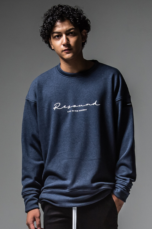 RESOUND CLOTHING リサウンドクロージング RC30-C-005 handwriting rogo velours fleece drop trainer ルーズトレーナー NAVY 正規通販 メンズ