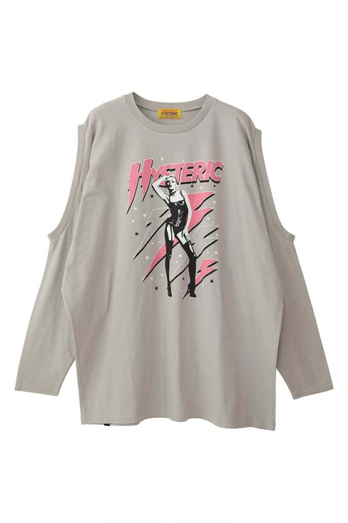 HYSTERIC GLAMOUR ヒステリックグラマー 01253CL12 THE PRETTIEST STARS オーバーサイズTシャツ GRAY 正規通販 レディース