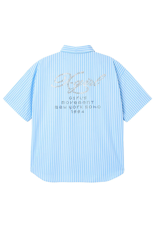 X-girl エックスガール 105262014004 STRIPED RHINESTONE S/S SHIRT 半袖シャツ LtBLUE 正規通販 レディース