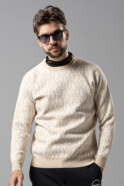 WJKG gf601b knit pullover ニットプルオーバー WHITE × BEIGE 正規通販 メンズ ゴルフ
