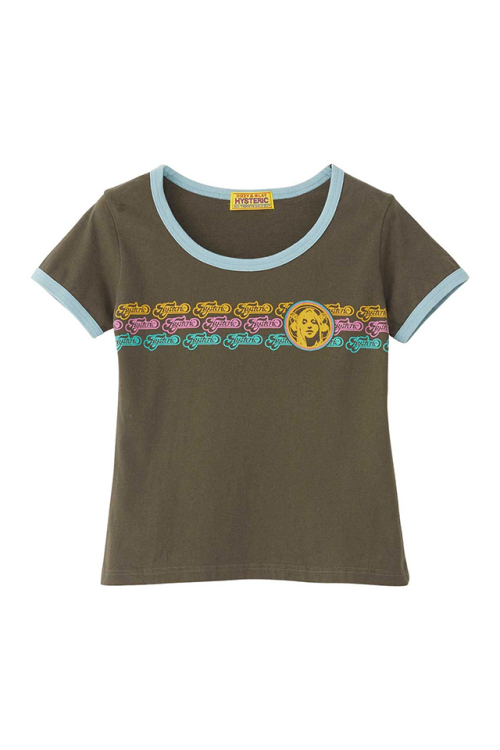 HYSTERIC GLAMOUR ヒステリックグラマー 01261CT20 CREAMY LOGO LINE チビTシャツ BROWN 正規通販 レディース