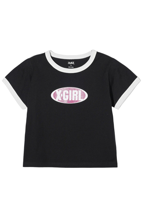 X-girl エックスガール 105242011012 GLITTER OVAL LOGO S/S BABY TEE ベビーTシャツ BLACK 正規通販 レディース