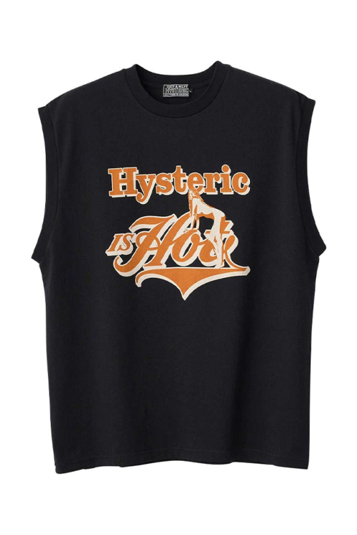 HYSTERIC GLAMOUR ヒステリックグラマー 02261CR01 HYSTERIC IS HOT ノースリーブTシャツ BLACK 正規通販 メンズ
