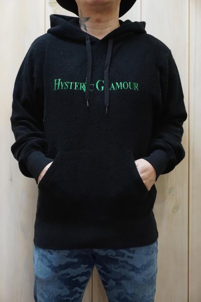 HYSTERIC GLAMOUR ヒステリックグラマー 02221CF06 HG LOGOTYPE刺繍 パーカー BLACK 正規通販 メンズ