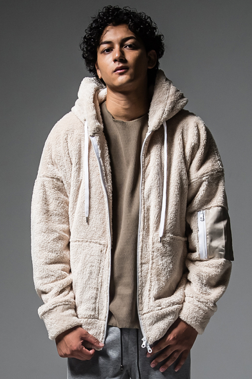 RESOUND CLOTHING RC30-C-008 boa zip loose hoodie ジップアップボアパーカー BEIGE 正規通販 メンズ