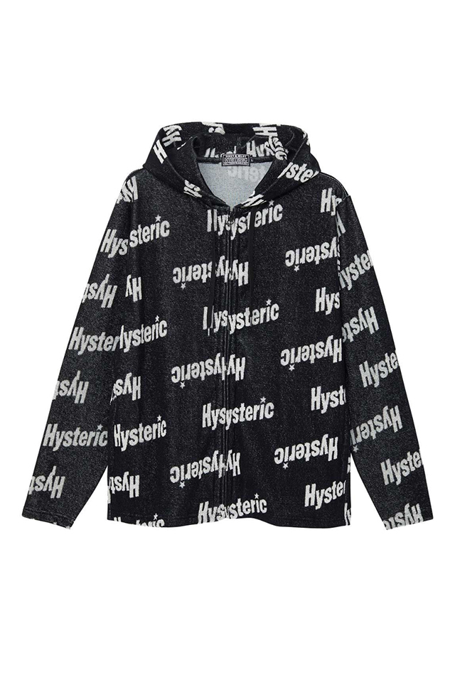 HYSTERIC GLAMOUR ヒステリックグラマー 02241CF04 SLANTED LOGO柄 パーカー BLACK 正規通販 メンズ