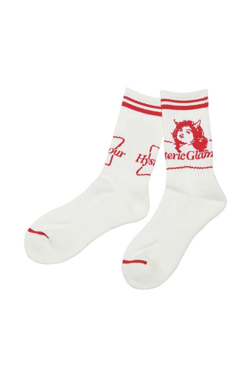 HYSTERIC GLAMOUR ヒステリックグラマー 02253QT01 2TONE DEVIL WOMAN スポーツソックス WHITE 正規通販 メンズ