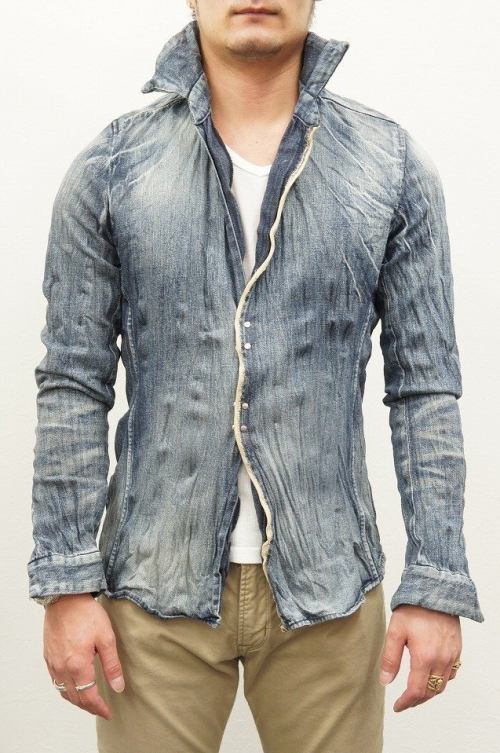 メンズ junhashimoto ジュンハシモト 1060000005 WRINKLE DENIM SHIRT リンクルデニムシャツ [U.BLUE] 正規通販