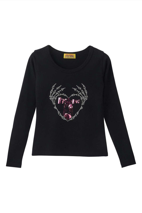 HYSTERIC GLAMOUR ヒステリックグラマー 01253CL06 SKELETON HANDS チビTシャツ BLACK 正規通販 レディース