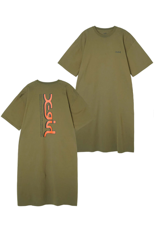 X-girl エックスガール 105232041007 VERTICAL WORD LOGO S/S TEE DRESS X-girl Tシャツワンピース OLIVE 正規通販 レディース