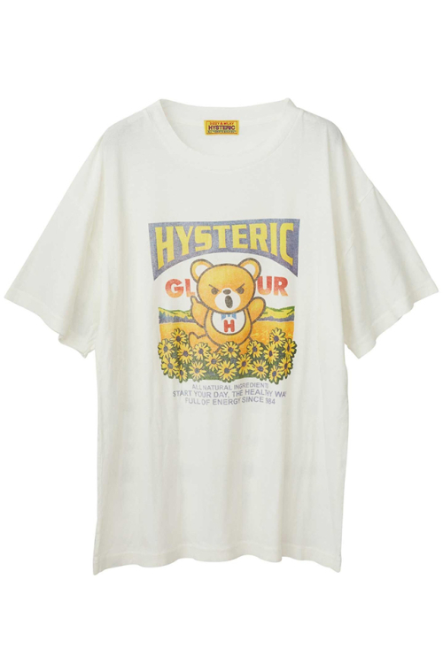 HYSTERIC GLAMOUR ヒステリックグラマー 01231CT06 DAISY BEAR オーバーサイズTシャツ WHITE 正規通販 レディース