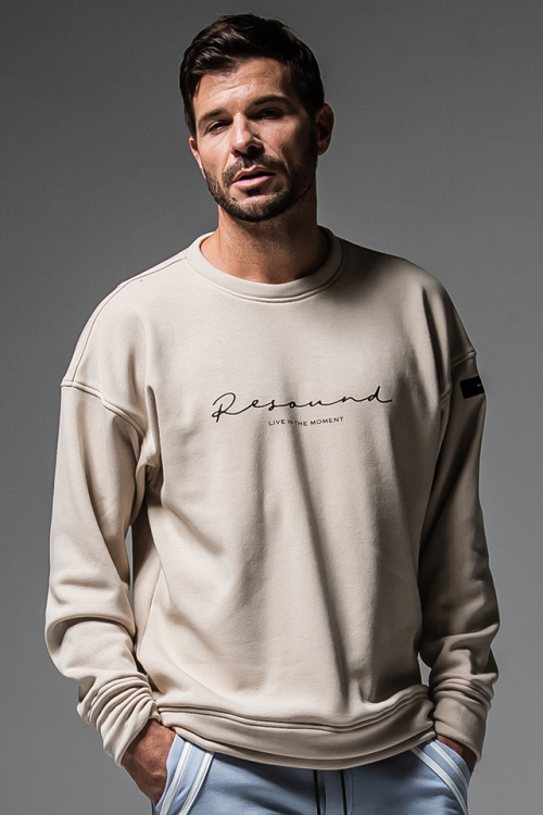 RESOUND CLOTHING リサウンドクロージング RC30-C-005 handwriting rogo velours fleece drop trainer ルーズトレーナー BEIGE 正規通販 メンズ