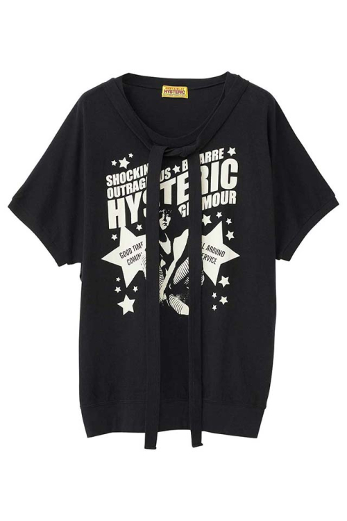 HYSTERIC GLAMOUR ヒステリックグラマー 01261CT01 HG GOOD TIME COMIN Tシャツ BLACK 正規通販 レディース