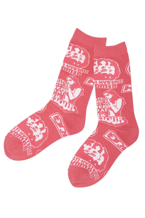 HYSTERIC GLAMOUR ヒステリックグラマー 01261QT04 SUPER-HYS柄 ソックス PINK 正規通販 レディース