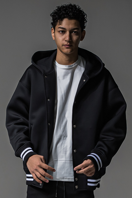 RESOUND CLOTHING リサウンドクロージング RC37-C-007 HD Varsity hoodie フードデッドスタジャン BLACK 正規通販 メンズ 2025年10月20日入荷予定