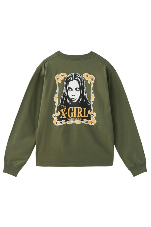 X-girl エックスガール 105253011015 ORNAMENT FACE L/S TEE Tシャツ OLIVE 正規通販 レディース