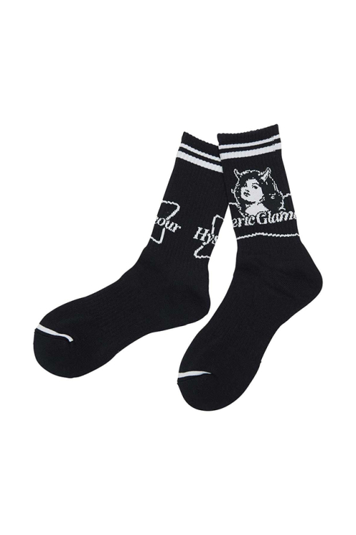 HYSTERIC GLAMOUR ヒステリックグラマー 02253QT01 2TONE DEVIL WOMAN スポーツソックス BLACK 正規通販 メンズ