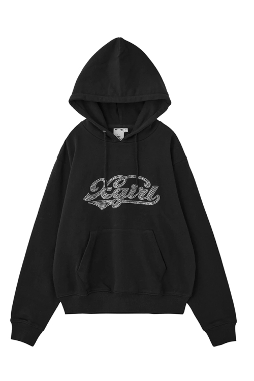 X-girl エックスガール 105254012008 RHINESTONE CURSIVE LOGO SWEAT HOODIE パーカー BLACK 正規通販 レディース