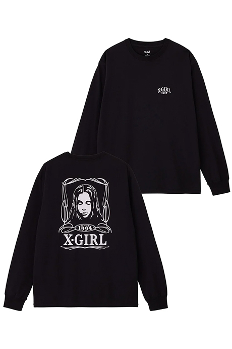 X-girl エックスガール 105233011016 PINSTRIPE FACE L/S TEE X-girl ロングスリーブTシャツ BLACK 正規通販 レディース