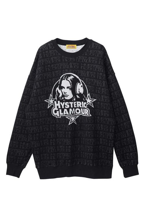 HYSTERIC GLAMOUR ヒステリックグラマー 01263CS01 HYSTERIC SWEET SOUND オーバーサイズスウェット BLACK 正規通販 レディース