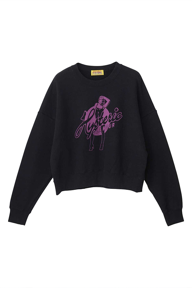 HYSTERIC GLAMOUR ヒステリックグラマー 01263CS03 HYSTERIC BLONDIE ショート丈スウェット BLACK 正規通販 レディース