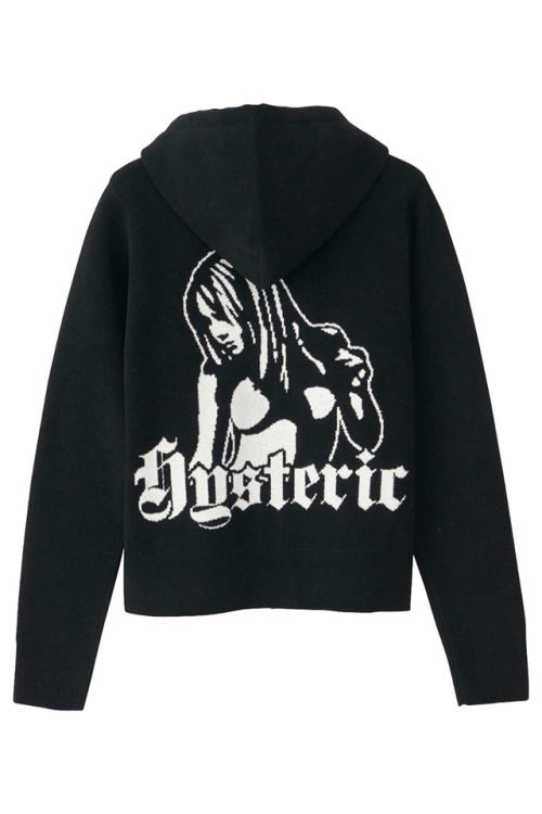 HYSTERIC GLAMOUR ヒステリックグラマー 01233ND02 HYSTERIC TIMESジャカード ショート丈パーカー BLACK 正規通販 レディース