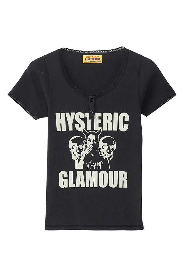 HYSTERIC GLAMOUR ヒステリックグラマー 01253CT03 EVIL SKULL チビTシャツ BLACK 正規通販 レディース